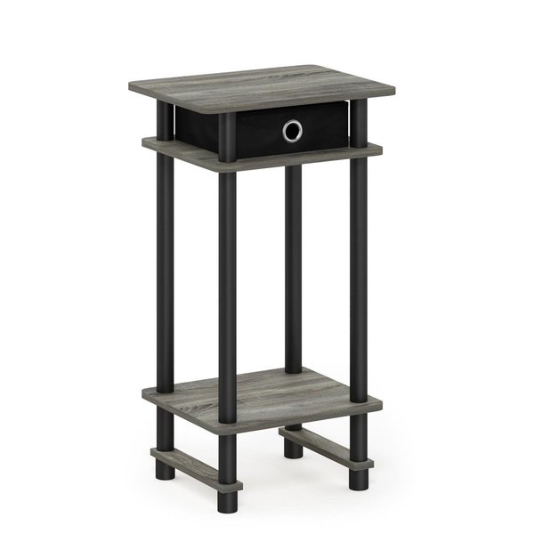 Furinno Furinno 17017GYWBKBK Turn-N-Tube Tall End Table with Bin; French Oak Grey & Black 17017GYWBKBK